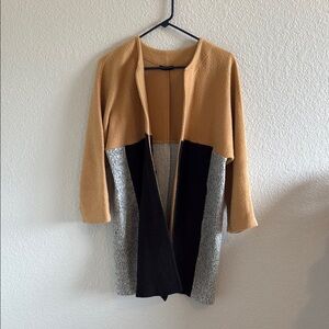 Zara Tan and Black Knit Cardigan Sweater S